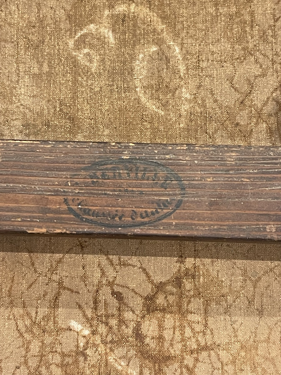 Portrait Of An Interior Scene, Oil On Canvas, 19th Century, With A Gilt Frame, Young Woman Playing The Lute-photo-4