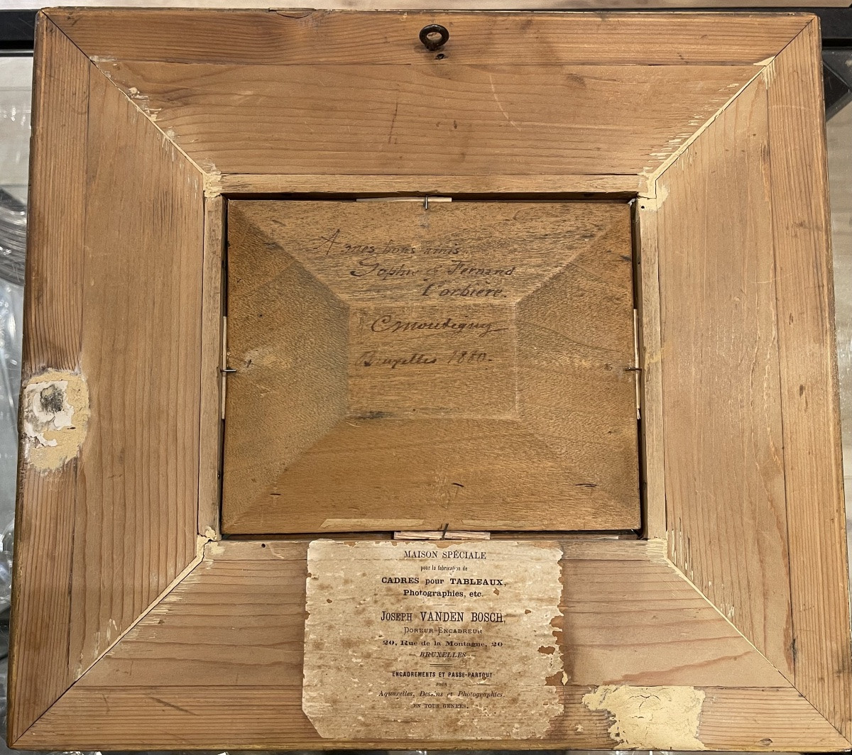 Oil Painting Of A Troika In A Snowy Landscape, Signed Montigny, Brussels, 1880, With A Gilt Frame -photo-4