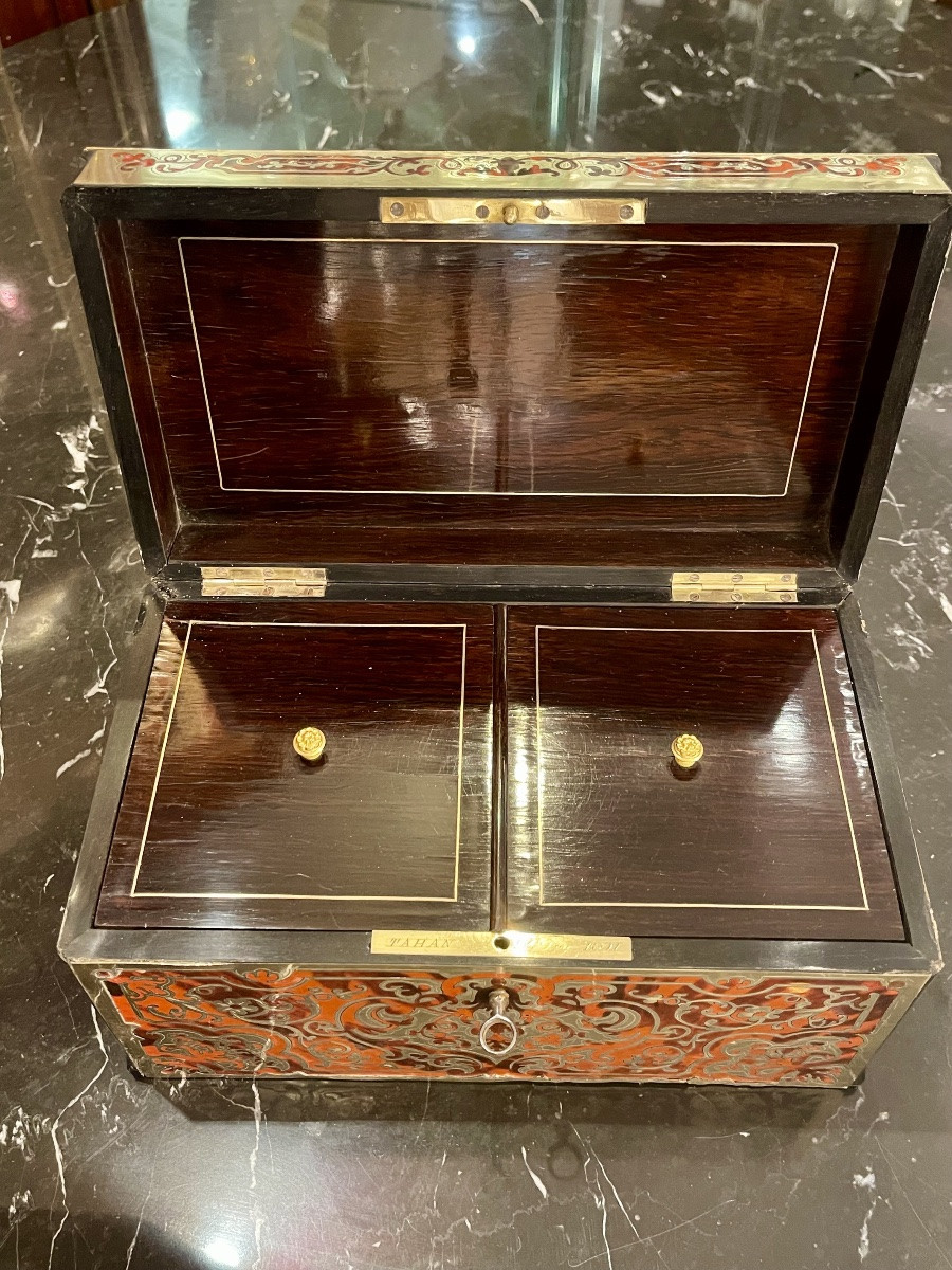 Tahan coffret boîte à thé marqueterie Boulle -photo-3