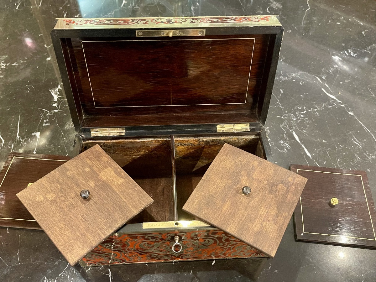 Tahan coffret boîte à thé marqueterie Boulle -photo-4