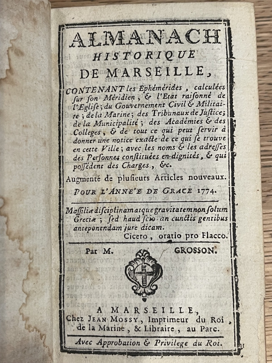 Almanach de Marseille 1774  livre XVIII ème 