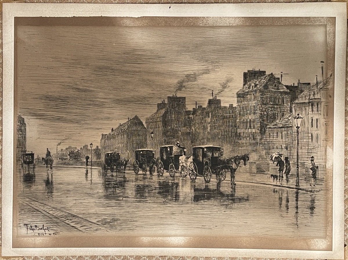 Félix Buhot Quai de l’hôtel Dieu Paris eau forte gravure-photo-4
