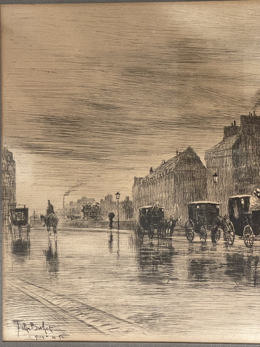 Félix Buhot Quai de l’hôtel Dieu Paris eau forte gravure-photo-1