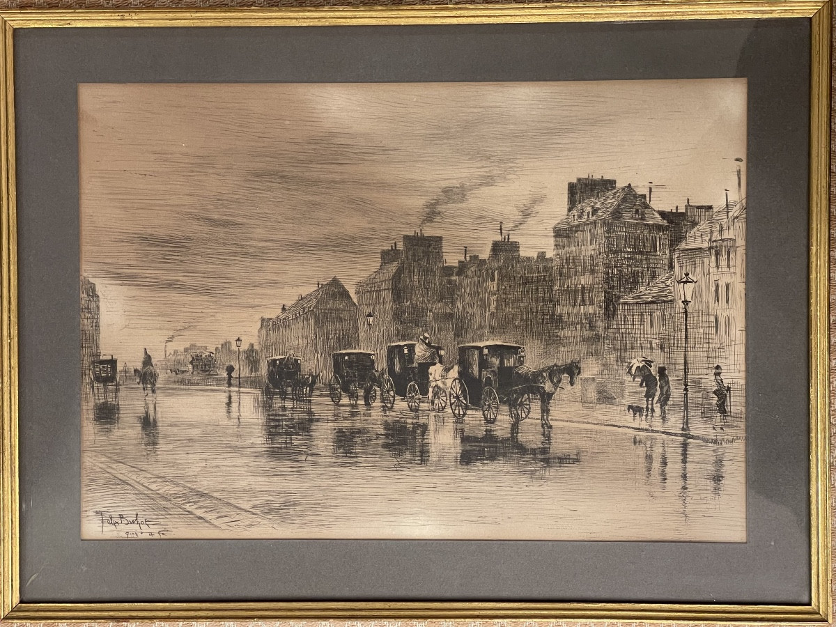 Félix Buhot Quai de l’hôtel Dieu Paris eau forte gravure