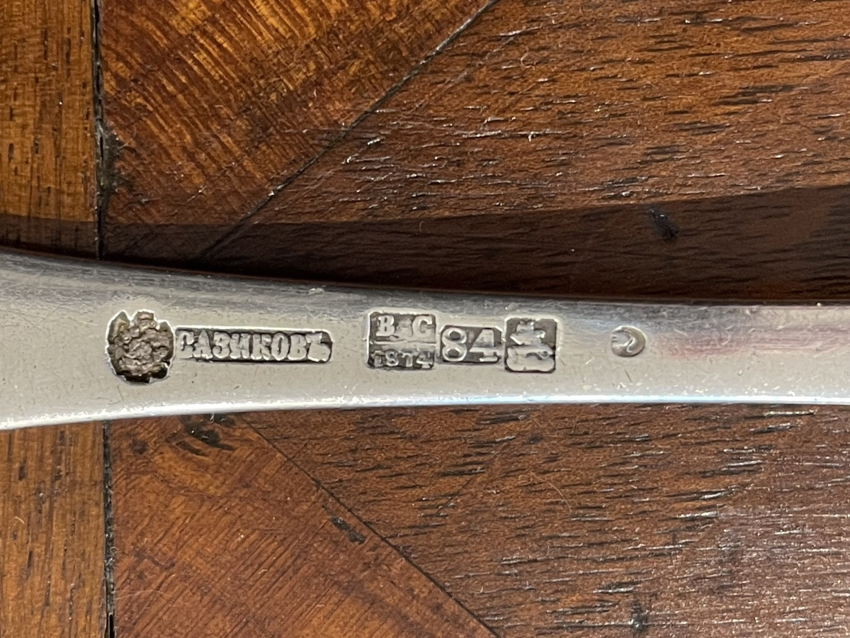 Serving Or Stew Spoon, Solid Silver, Russia, Sazikov Firm-photo-2