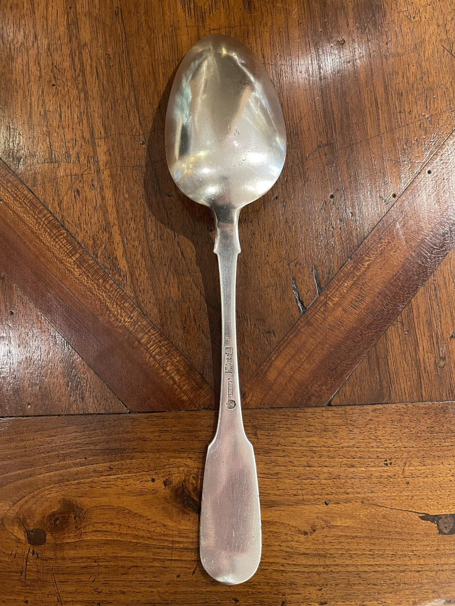 Serving Or Stew Spoon, Solid Silver, Russia, Sazikov Firm