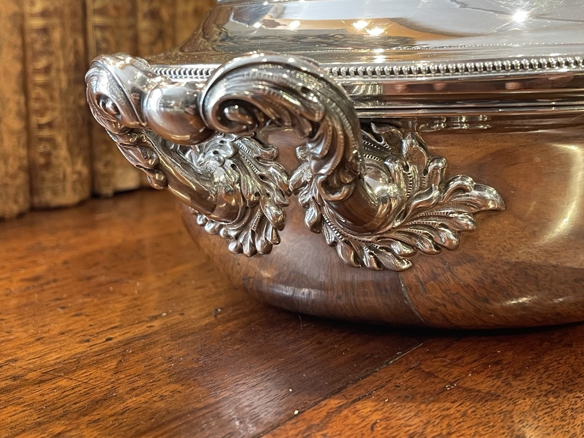 Légumier couvert en argent minerve XIX ème style Louis XVI  perles orfèvre Doyen-photo-2