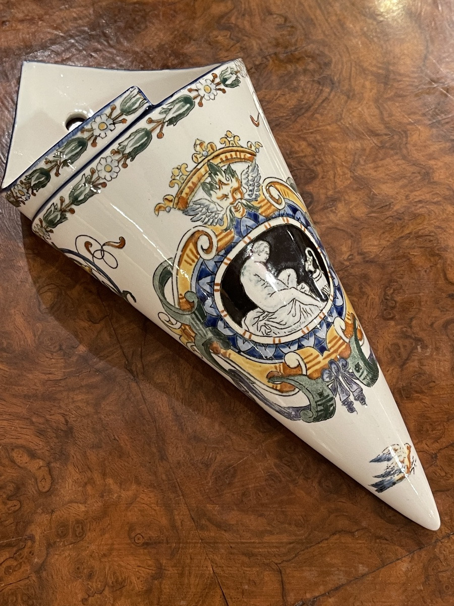 Pair Of Bouquetières Vases Gien Ceramics 19th C-photo-2