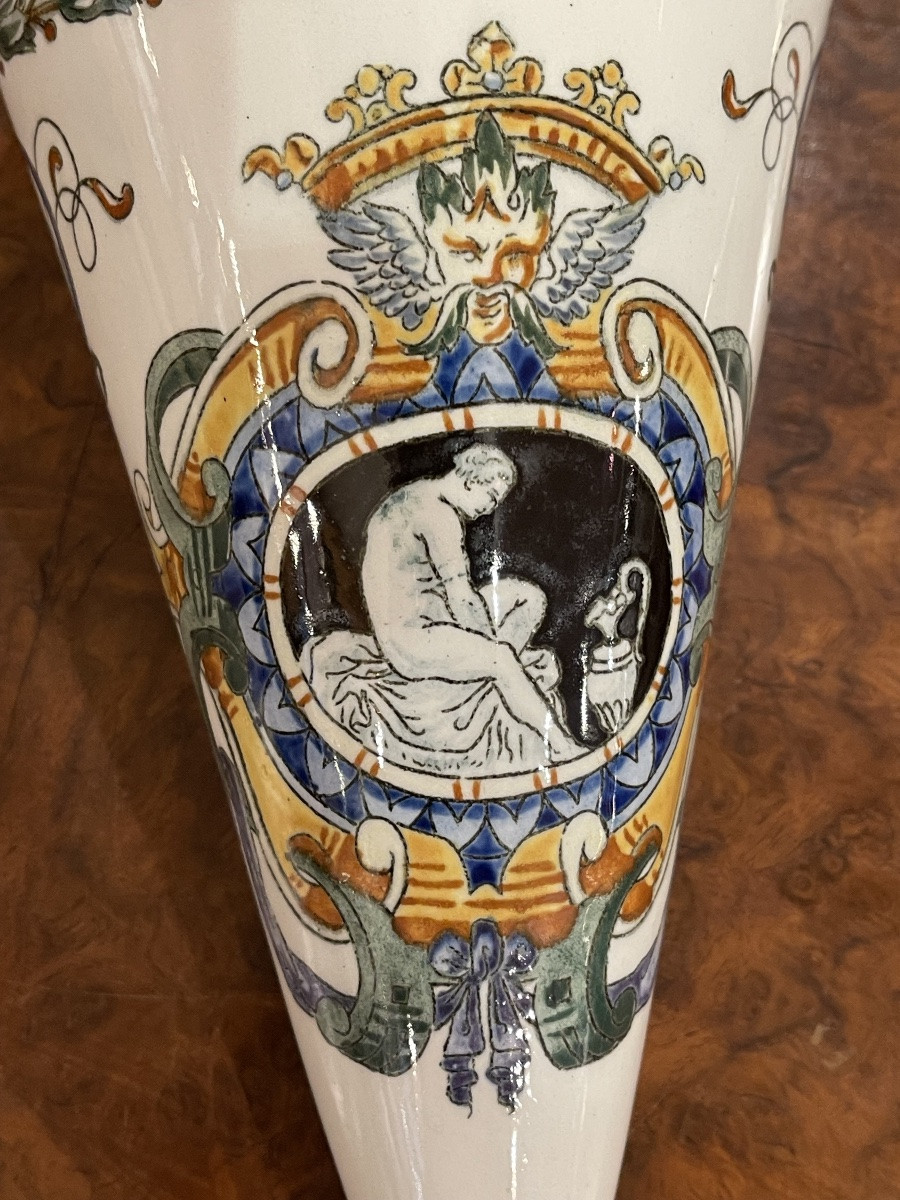 Pair Of Bouquetières Vases Gien Ceramics 19th C-photo-4