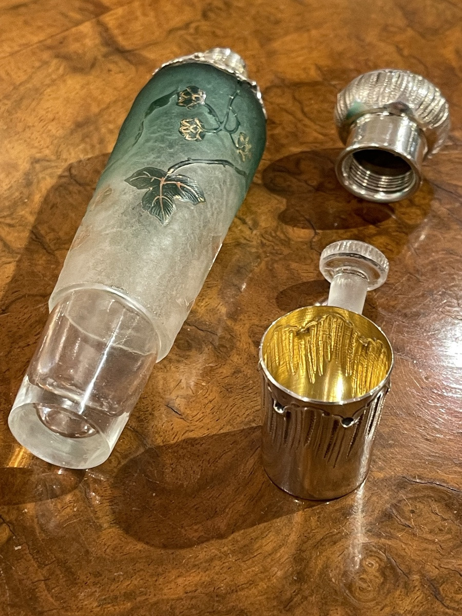 Daum Nancy 1900 Glass Bottle With Solid Silver Mounting-photo-2