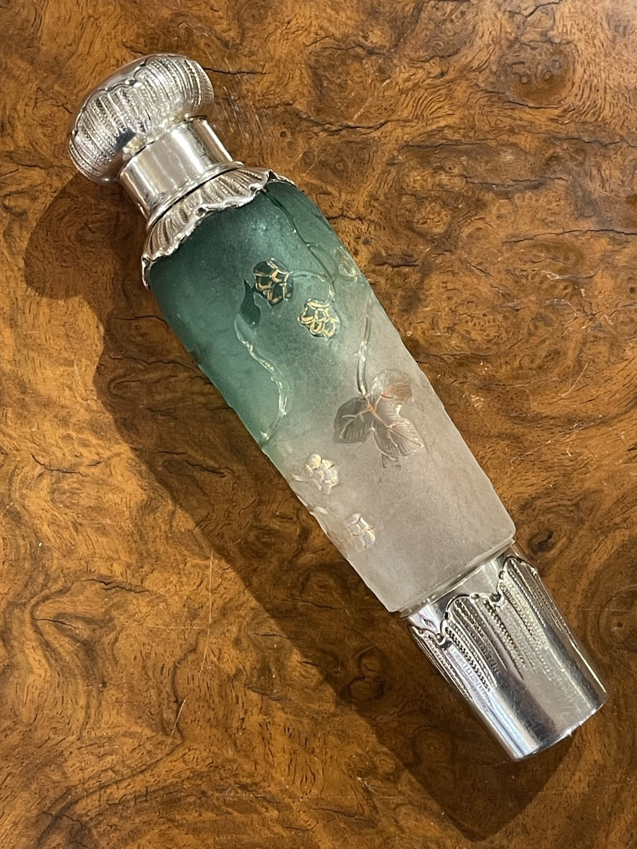 Daum Nancy 1900 Glass Bottle With Solid Silver Mounting