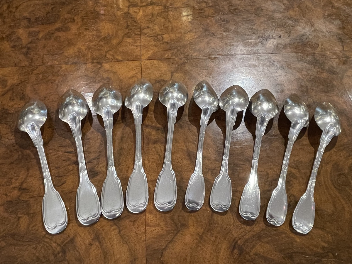 10 Petit Cuillères Au Filet Vieillard Solid Silver-photo-3
