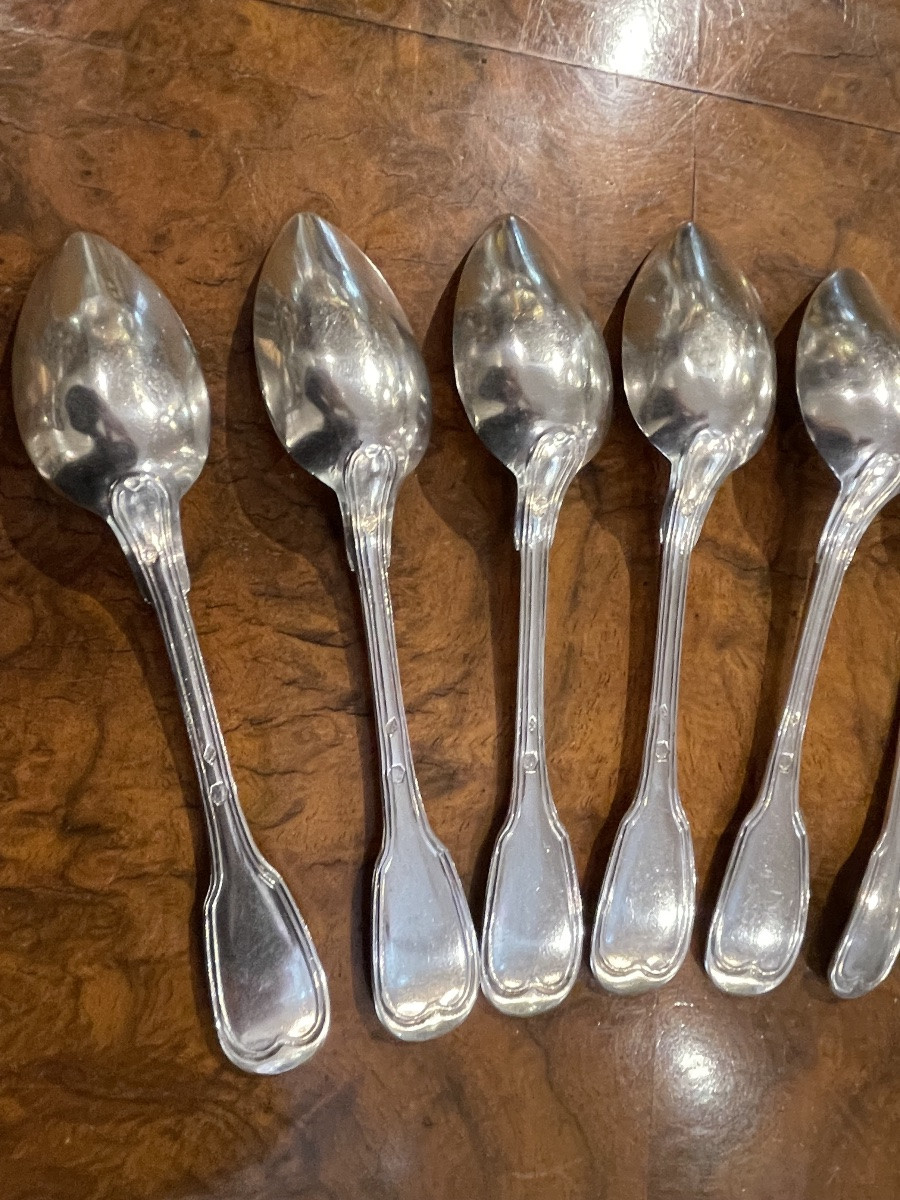 10 Petit Cuillères Au Filet Vieillard Solid Silver-photo-1