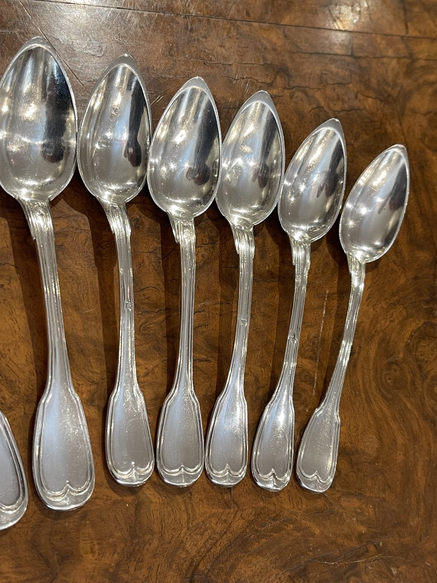 10 Petit Cuillères Au Filet Vieillard Solid Silver-photo-4