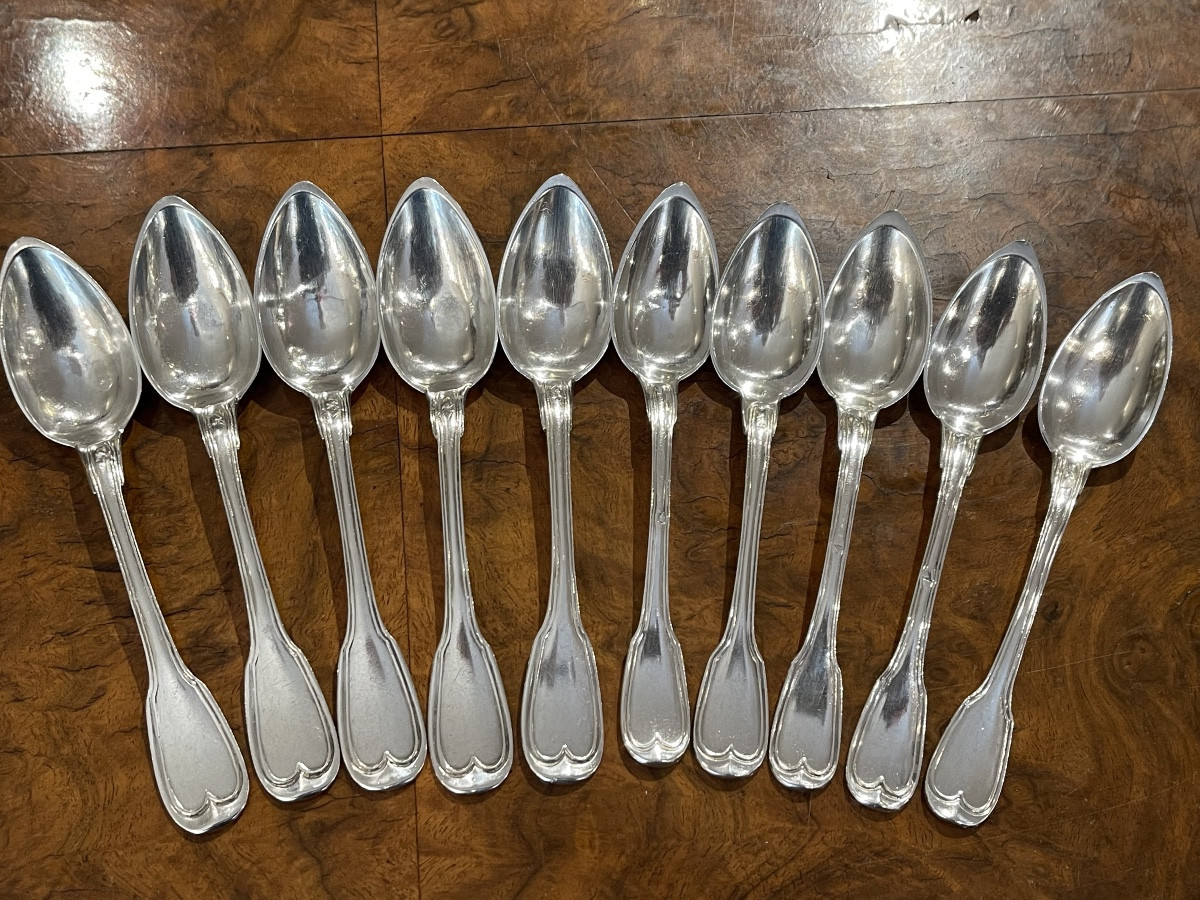 10 Petit Cuillères Au Filet Vieillard Solid Silver