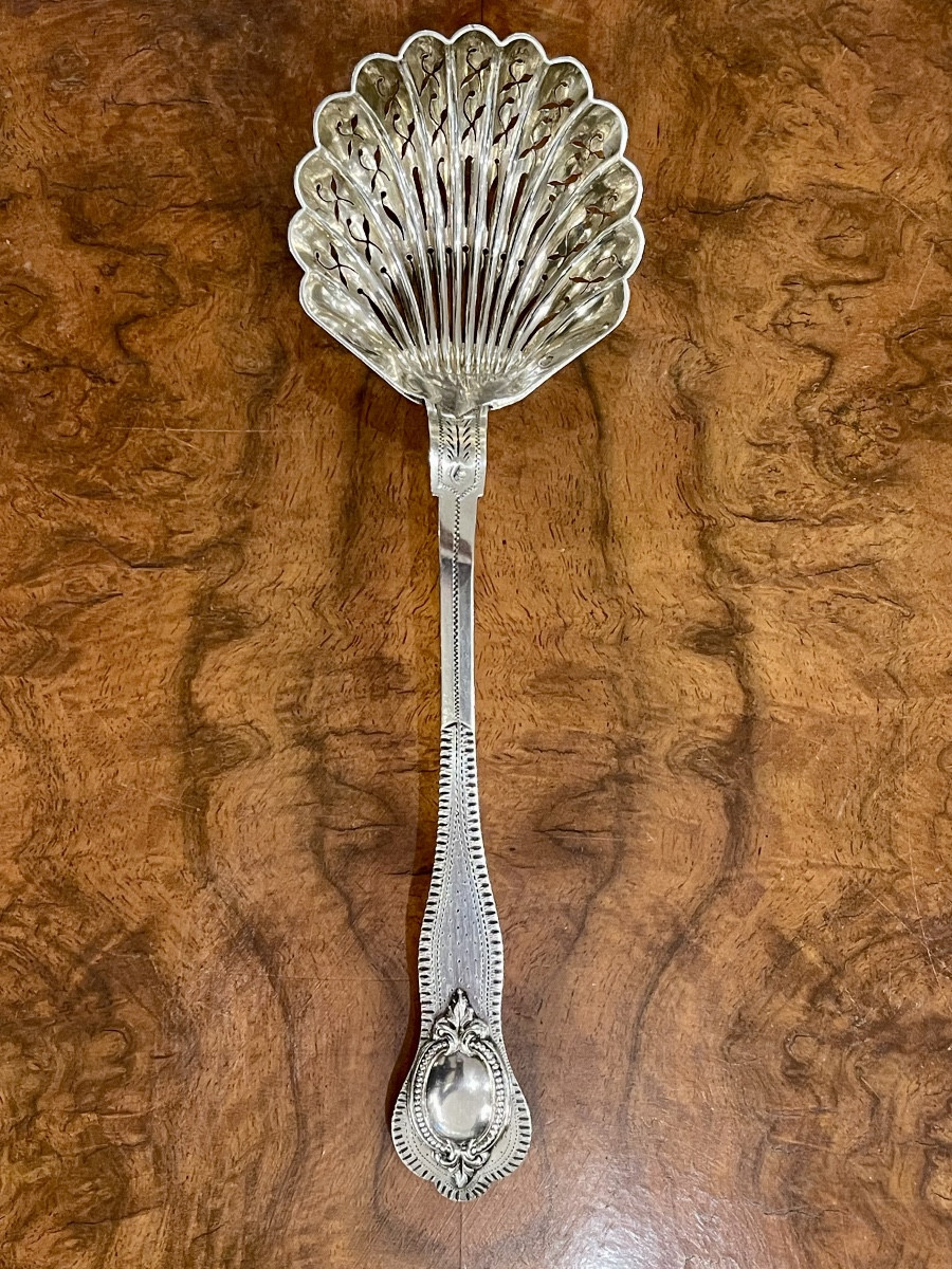 Cuillère à sucre saupoudreuse argent massif minerve médaillon 