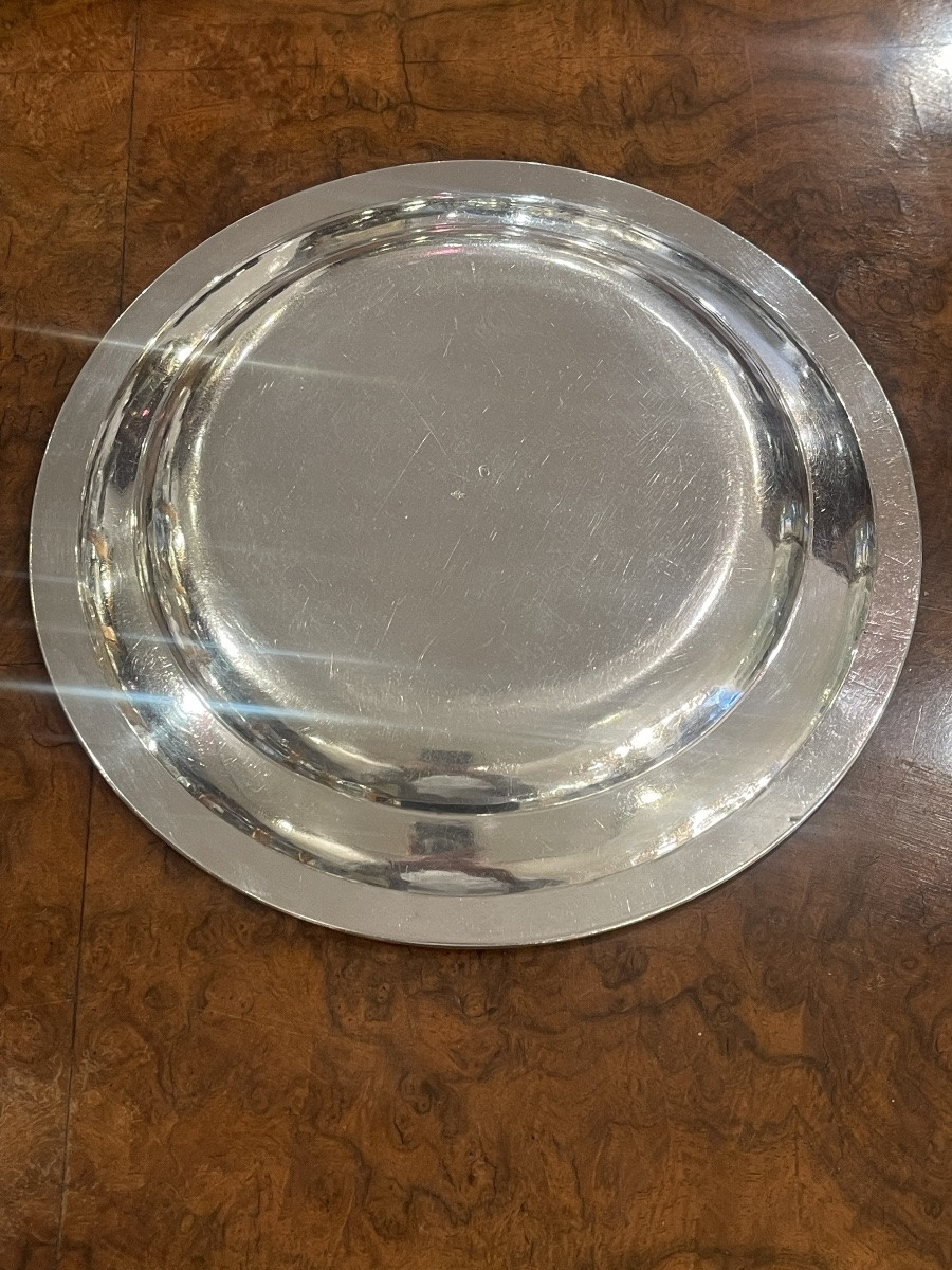 Plat rond vieillard argent XIX ème motif filets-photo-1