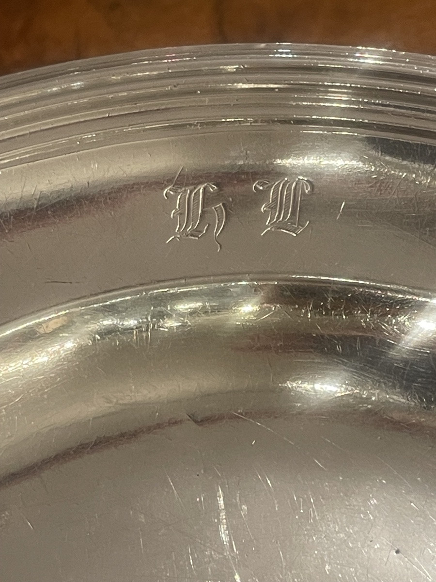 Plat rond vieillard argent XIX ème motif filets-photo-2