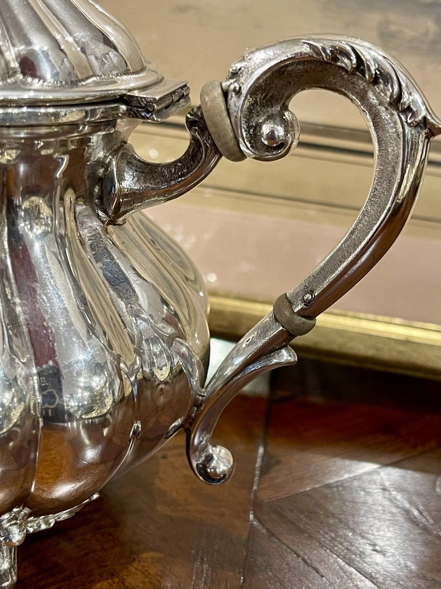 Small Solid Silver Theiere Style XVIIIème Cotes De Melon-photo-2