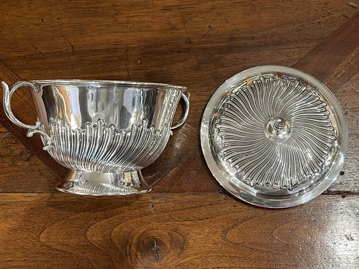 Sucrier couvert formant coupe argent massif anglais-photo-2