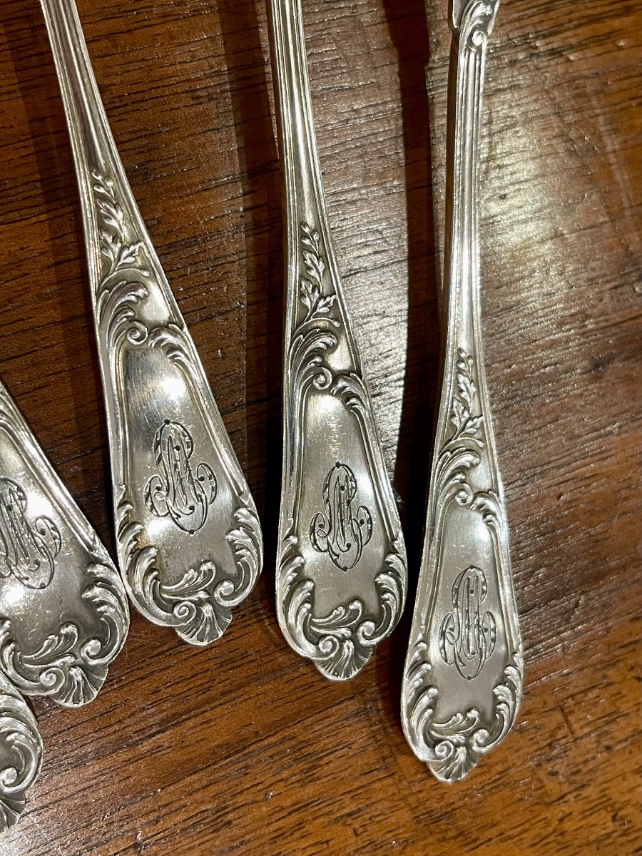 6 Small Spoons Louis XV Style Solid Silver Minerve-photo-2