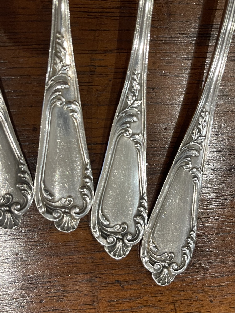 6 Small Spoons Louis XV Style Solid Silver Minerve-photo-3