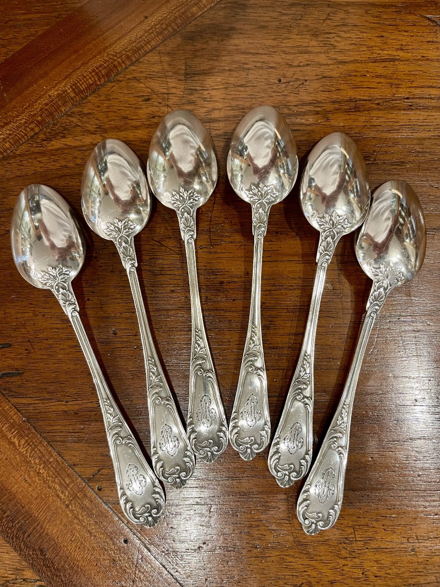 6 Small Spoons Louis XV Style Solid Silver Minerve-photo-4
