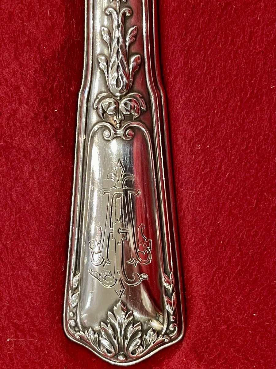 Box With 3 Pieces Of Cutlery For Serving, Fish, Stew And Carving. Solid Silver Minerve Goldsmith S-photo-8