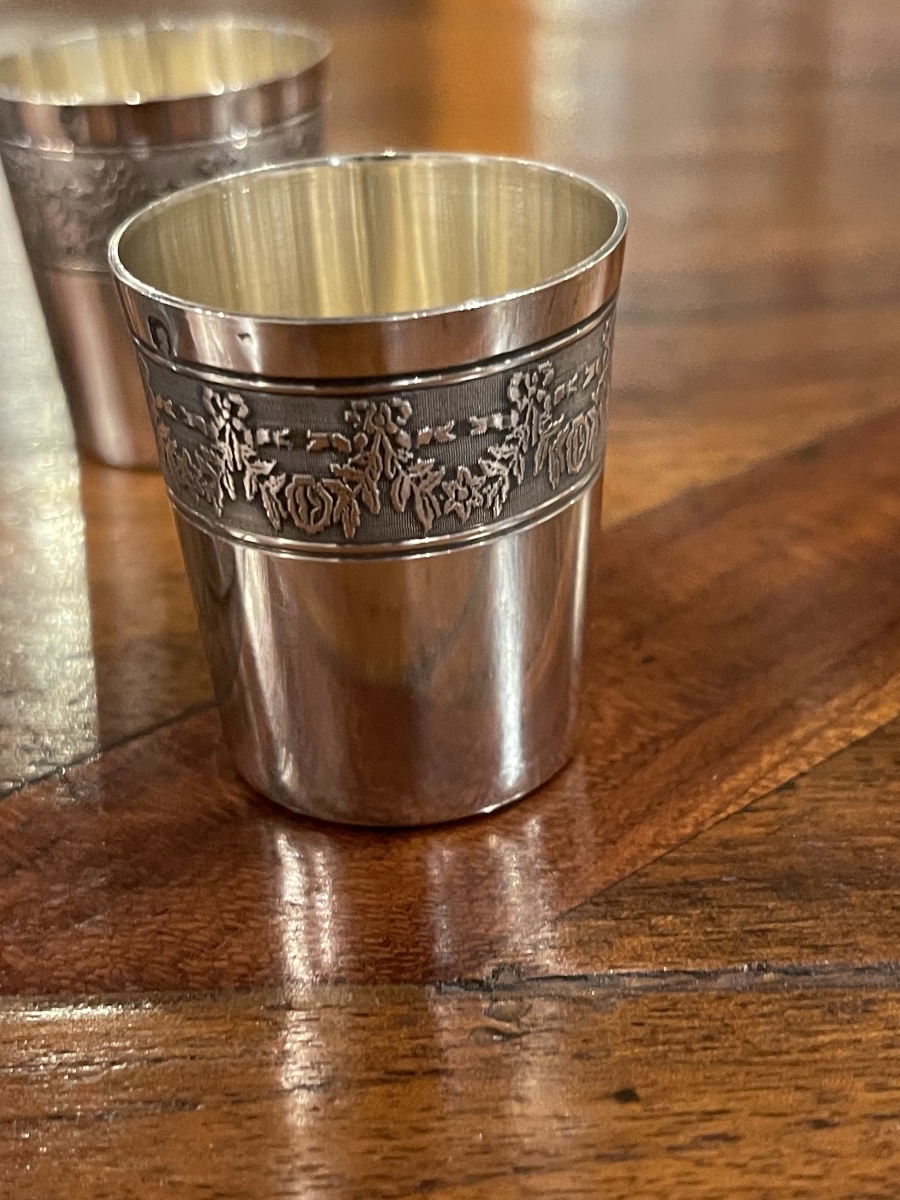 6 Goblets Timbales Or Liqueur Glasses Solid Silver Minerve-photo-3