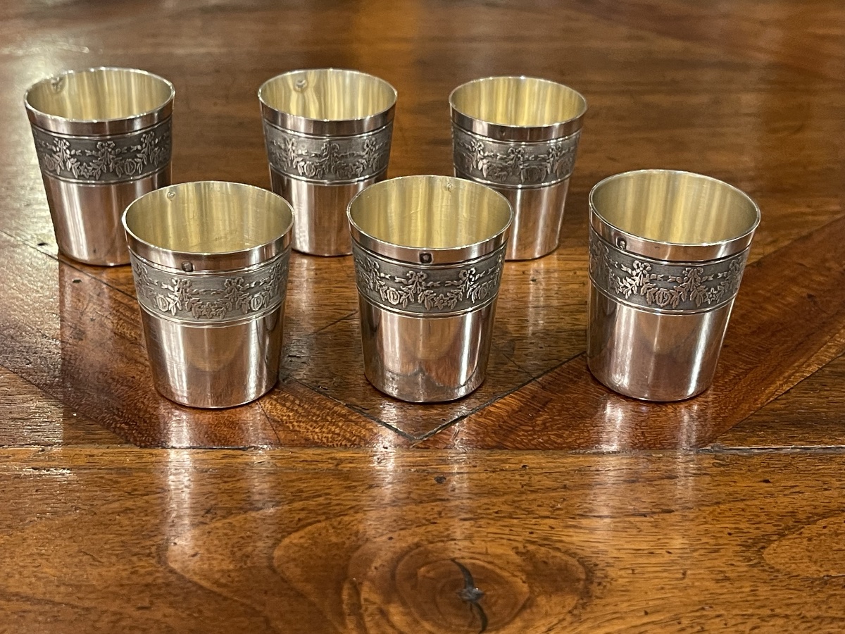 6 Goblets Timbales Or Liqueur Glasses Solid Silver Minerve