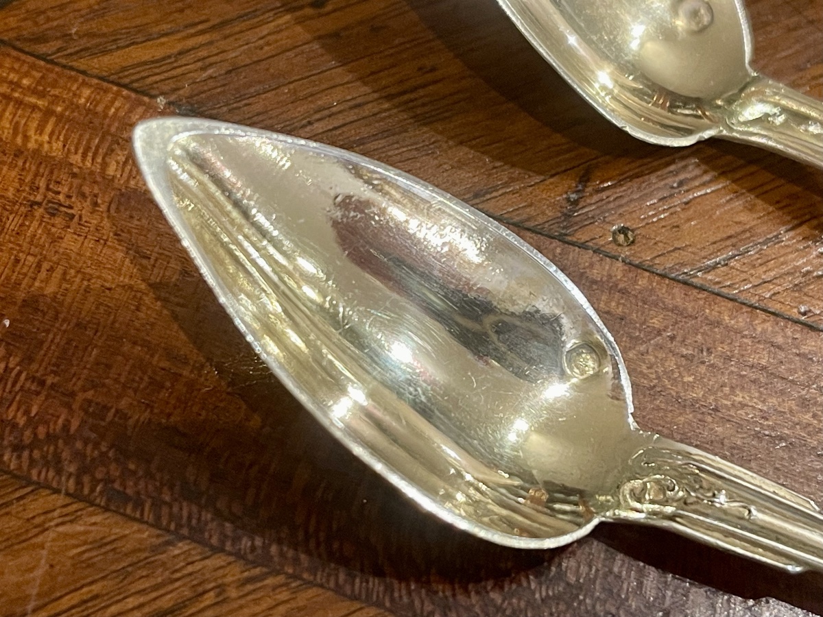 6 Tea Or Coffee Spoons With Sugar Tongs Silver Vermeil Minerve-photo-4