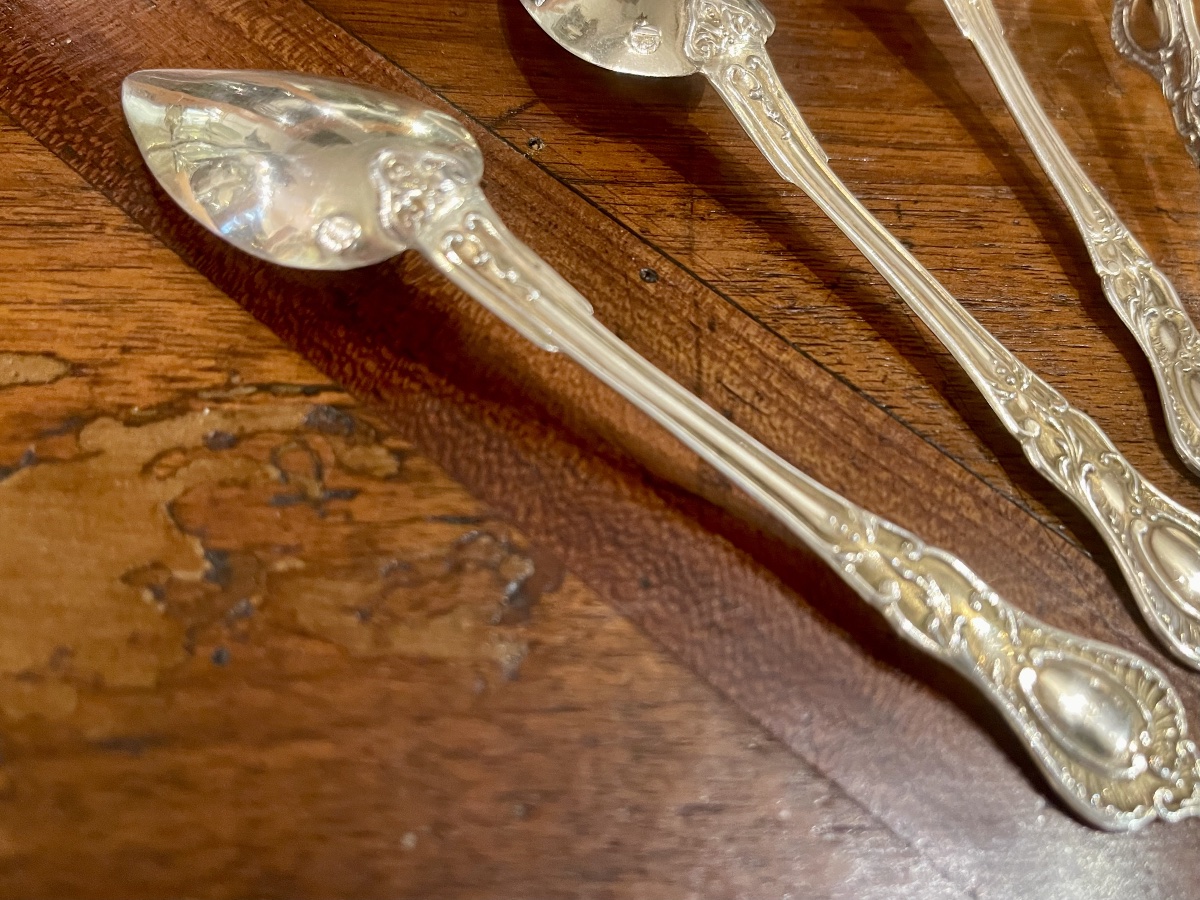 6 Tea Or Coffee Spoons With Sugar Tongs Silver Vermeil Minerve-photo-1