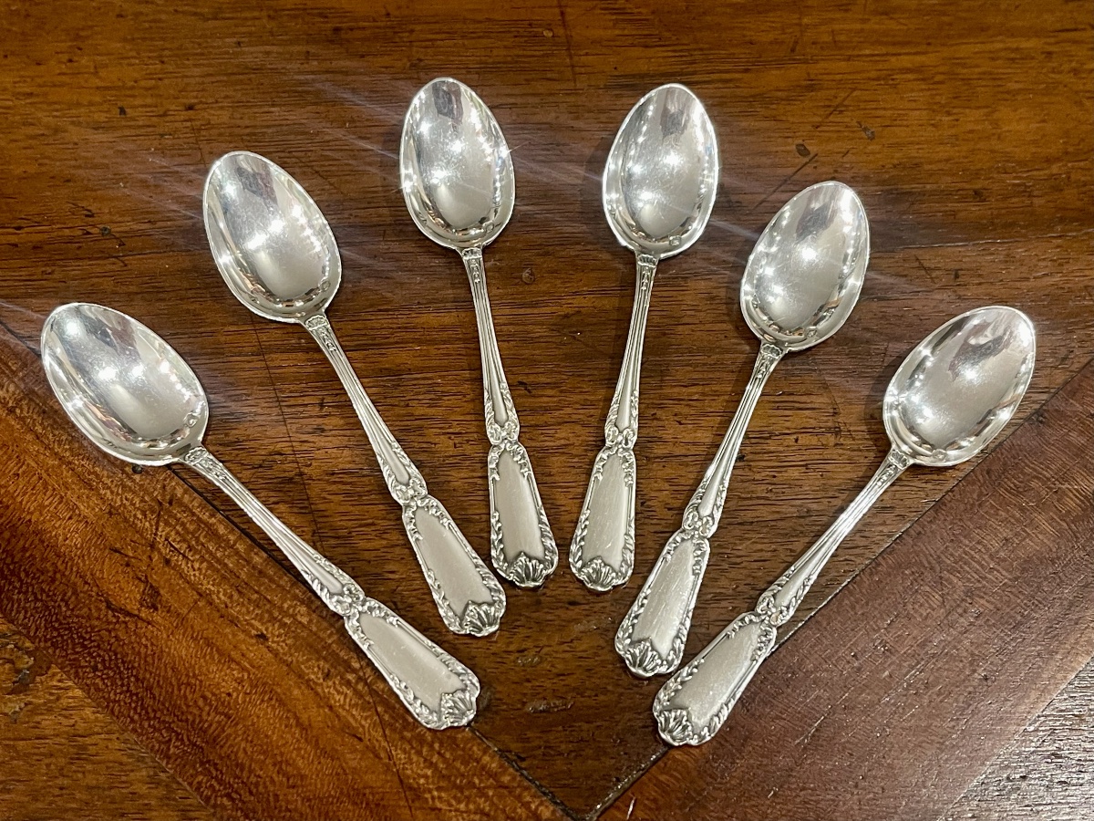 Puiforcat 6 cuillères a moka argent massif style Louis XV