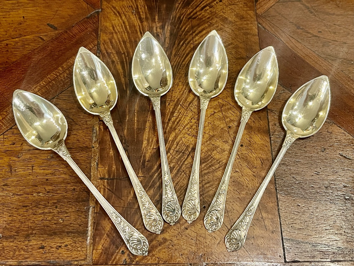 vieillard 6 cuillères à café ou à thé argent vermeil 