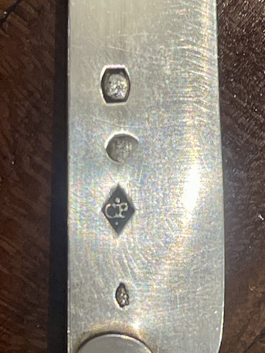 Couteaux à dessert manches nacre avec écusson 6 lames argent vieillard et 6 en acier-photo-2