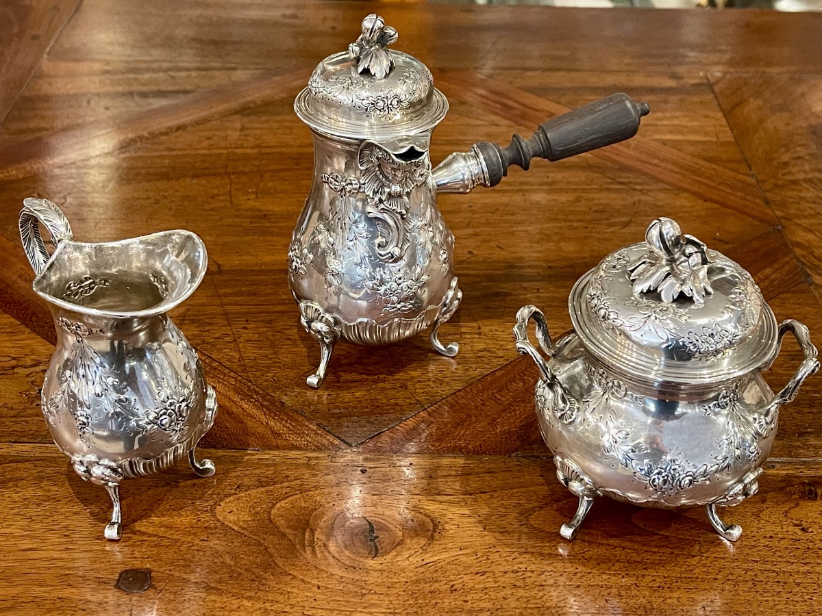 Silver Louis XV Coffee Service Rocaille égoïste Or Tête à Tête Sugar Bowl Creamer Coffee Pot