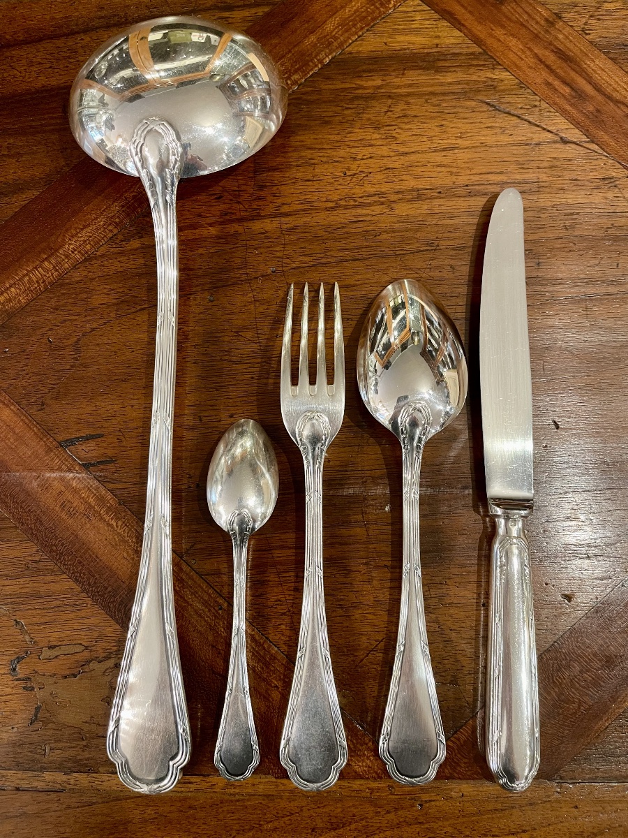 Ercuis Trianon Louis XVI Style Silver-plated Ribbon Cutlery Set-photo-3