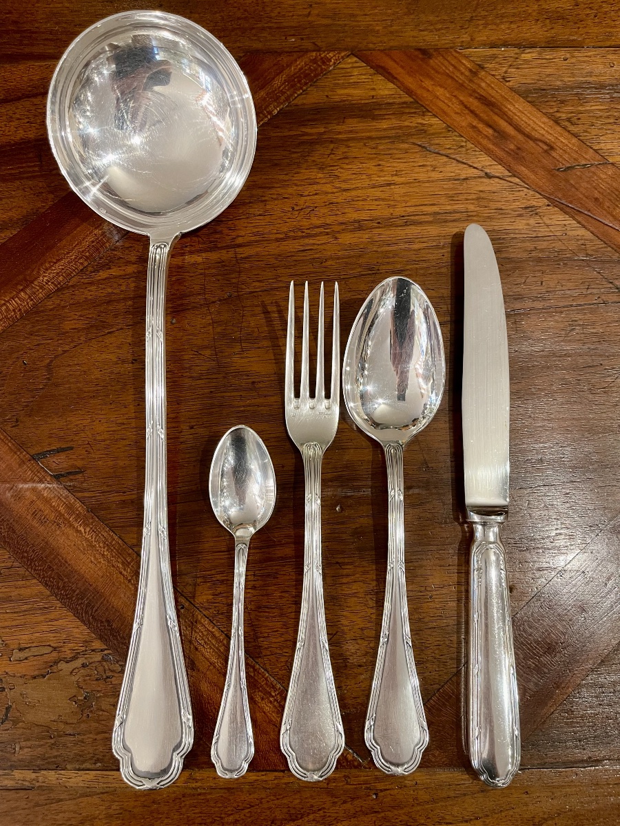 Ercuis Trianon Louis XVI Style Silver-plated Ribbon Cutlery Set-photo-4