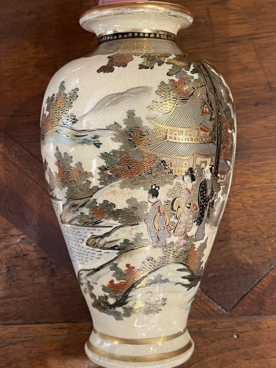 Mount Fuji Japanese Ceramic Satsuma Vase-photo-2