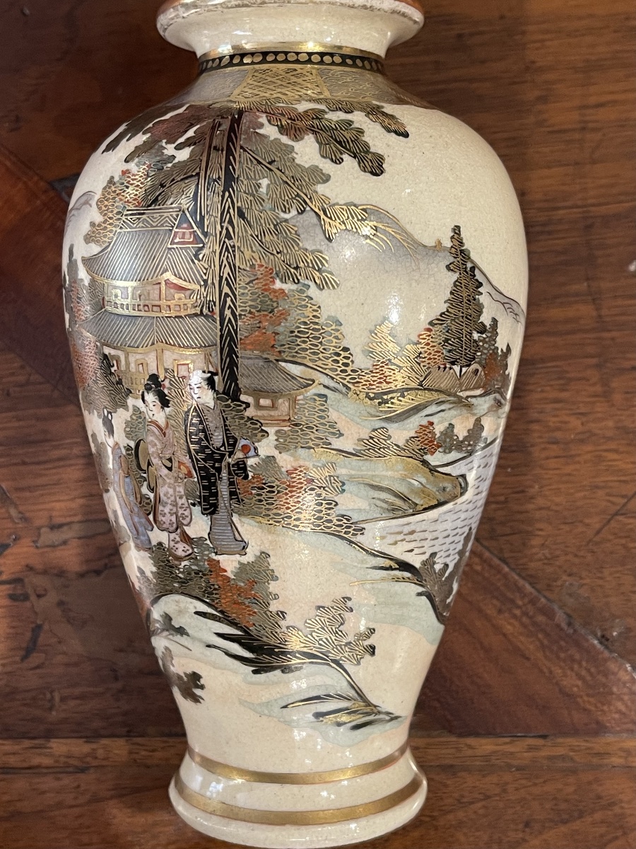 Mount Fuji Japanese Ceramic Satsuma Vase-photo-3
