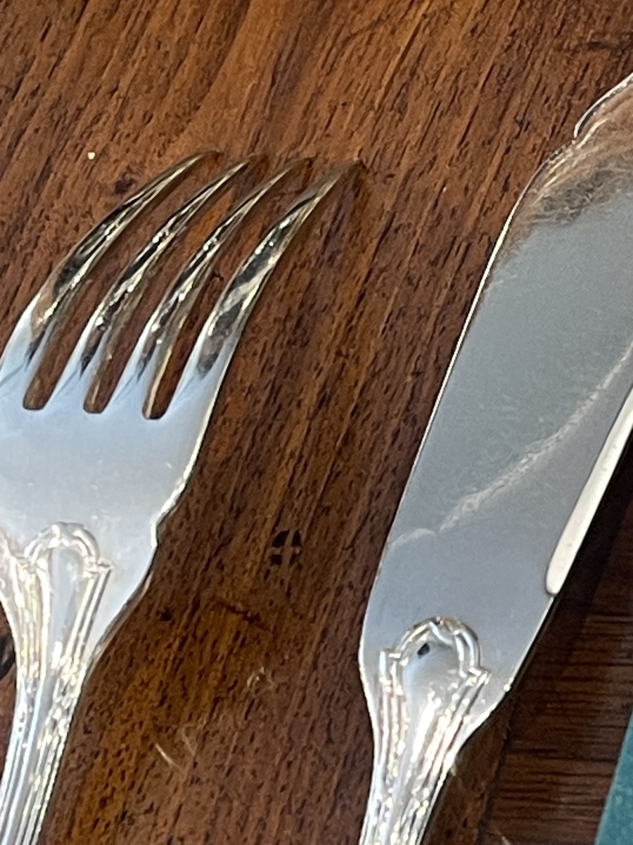 Christofle Fish Forks And Knives With Crossed Ribbons Silver Plated-photo-3