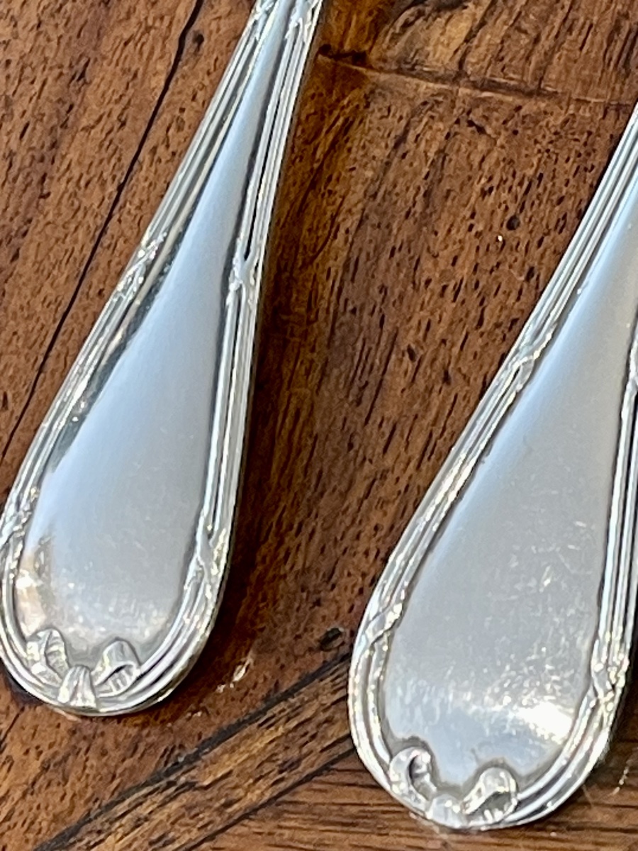 Christofle Fish Forks And Knives With Crossed Ribbons Silver Plated-photo-4