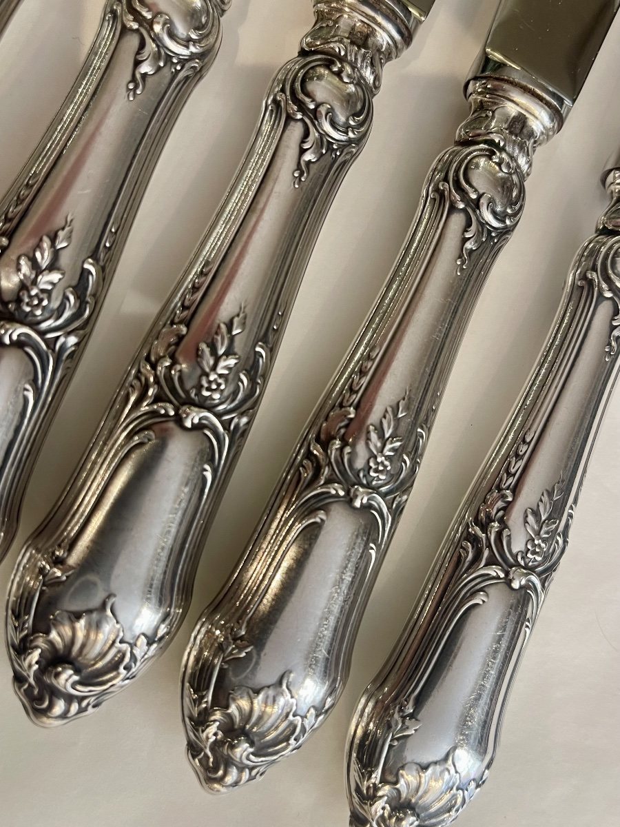 Couteaux de table argent Minerve par 11 style Louis XV -photo-3