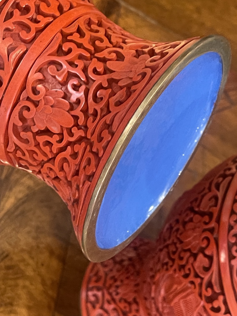 Pair Of Chinese Cinnabar Lacquer Vases, 31.5 Cm-photo-3