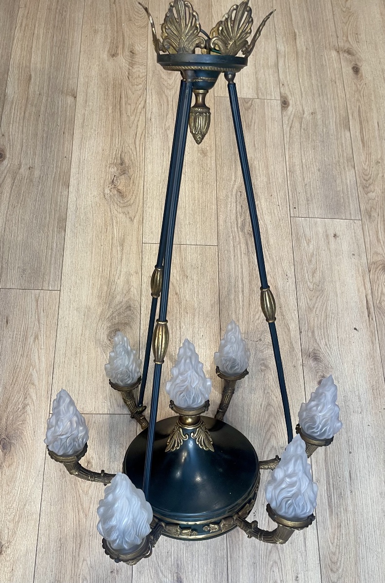 First Empire-style Chandelier In Bronze And Painted Sheet Metal With 7 Lights -photo-2