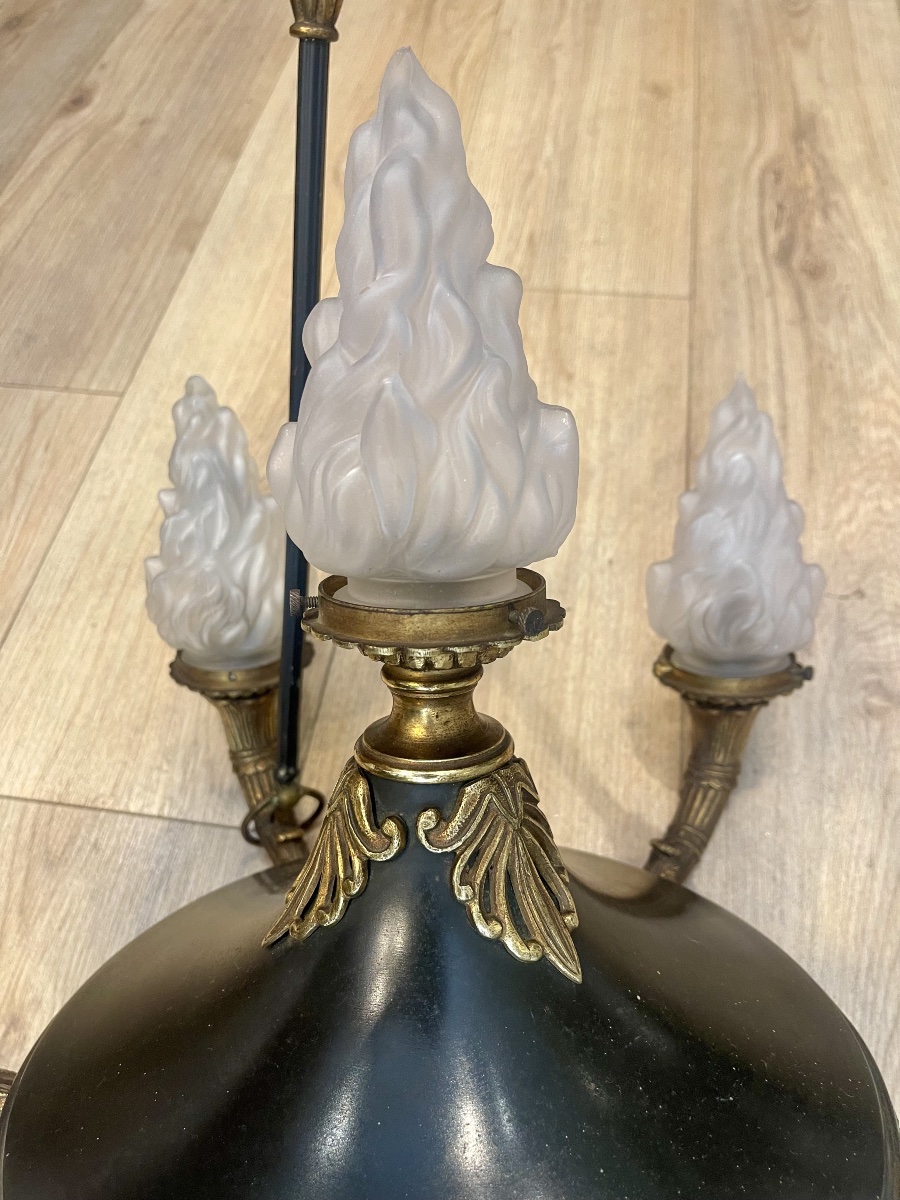 First Empire-style Chandelier In Bronze And Painted Sheet Metal With 7 Lights -photo-3