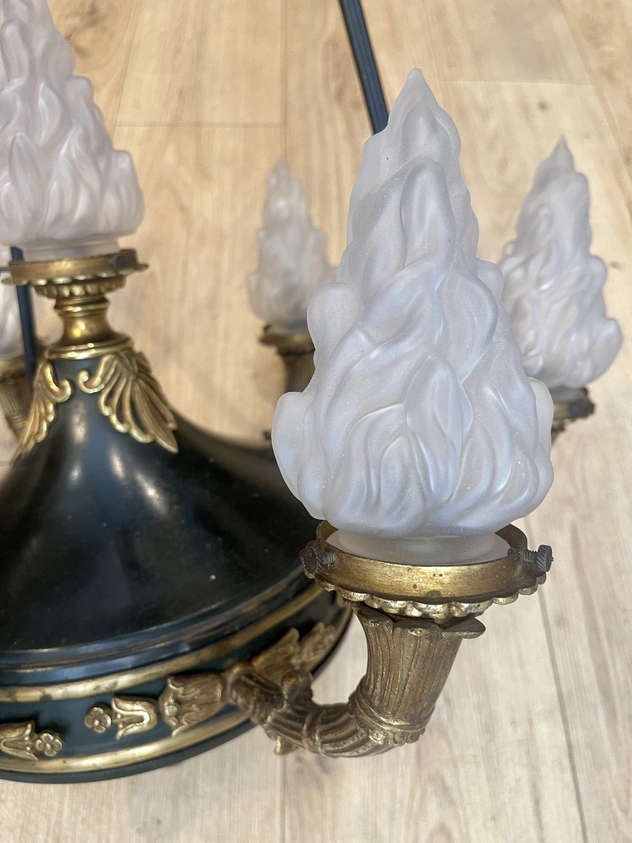 First Empire-style Chandelier In Bronze And Painted Sheet Metal With 7 Lights -photo-4