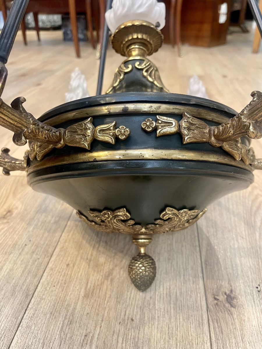 First Empire-style Chandelier In Bronze And Painted Sheet Metal With 7 Lights -photo-1