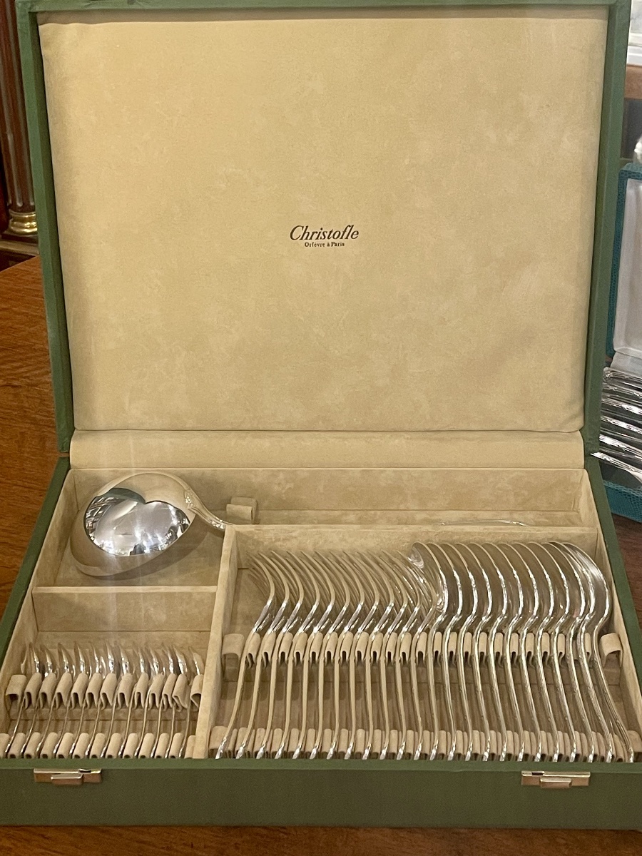 Christofle rubans croisés ménagère métal argenté 61 pièces dans coffrets-photo-4