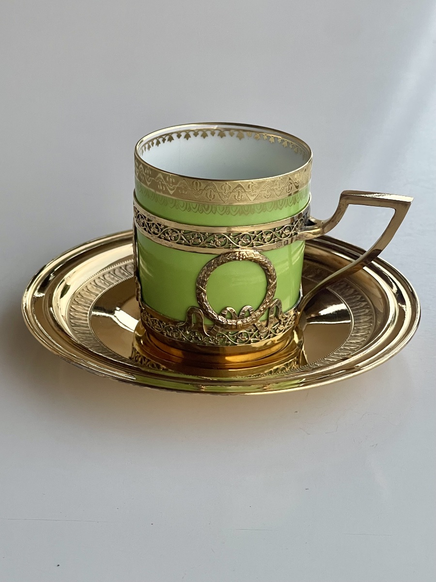 Tasse argent vermeil Minerve et porcelaine Limoges Ahrenfeldt style Empire-photo-7